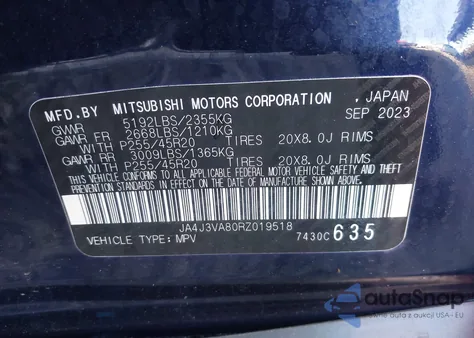 2024 Mitsubishi Outlander Se 2.5 2Wd from USA, damaged, VIN JA4J3VA80RZ019518